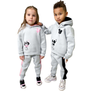 Kids Plus Size Fleece Tracksuit with Solid Hoodie and <b>Matching</b> <b>Jogger</b> Pants for Boys and Girls Winter Wear - Product Image 1