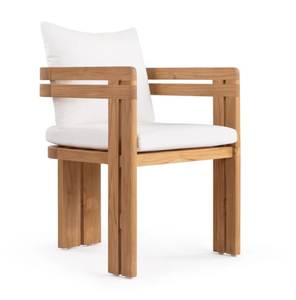 Chaise de salle à manger extérieure moderne en teck massif avec finition de couleur naturelle et tissu imperméable pour la maison, l'hôtel, la chambre et le parc - Product Image 1
