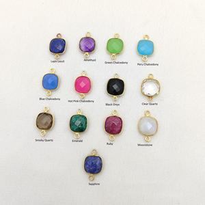 10MM Cushion Gemstone Charm Connector | Gold Plated Double Bail DIY Jewelry Wholesale - Product Image 2