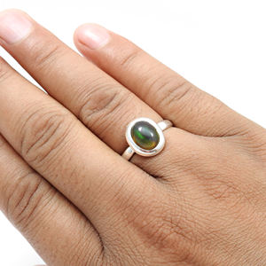 Luxury Hand <b>Crafted</b> Minimalist Design Natural Black Opal Sterling Silver Eternity Vermeil <b>Rings</b> Personalized Birthstone <b>Rings</b> - Product Image 3
