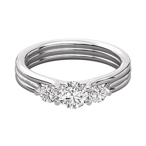 Bague de fiançailles en diamant rond à trois pierres pour elle - Product Image 6