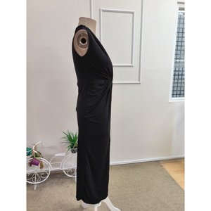 Robe midi Sandy à manches courtes et col en V pour femme, avec détail croisé sur le devant et fente, 35328 - Noir - Product Image 6