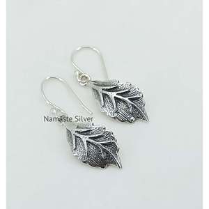 Handmade 925 Sterling Silver Dangle Drop Earrings Women's Boho Silver Leaf Design <b>Unique</b> Plant Pattern <b>Gift</b> - Product Image 5