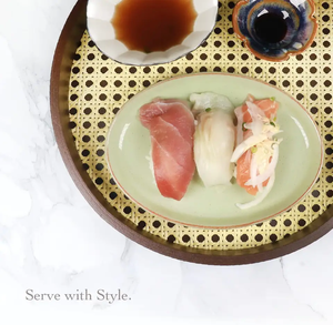 Plateau de service vintage en bois de 12 pouces avec motif en rotin Présentoir décoratif multifonctionnel pour le parfum, le café et la cuisine à la maison - Product Image 5