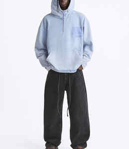 Sweat à capuche pour hommes personnalisé sweats à capuche en coton éponge lourd haft fermeture éclair lavage à l'acide vintage hommes sweats à capuche - Product Image 3