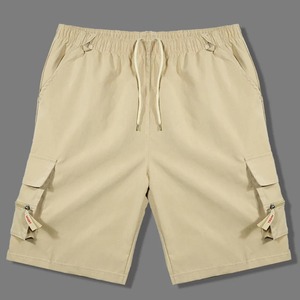 กางเกงขาสั้นลำลองสำหรับผู้ชายกางเกงขาสั้นผ้าฝ้าย100% ลายสีทึบมีกระเป๋าข้างมีซิปด้านข้าง - Product Image 5