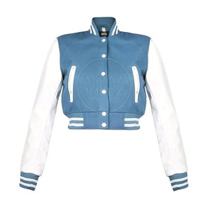 Venta al por mayor Casual Outwear Crop Letterman Jacket Stand Collar a prueba de viento y procesamiento de punto Venta caliente - Product Image 1