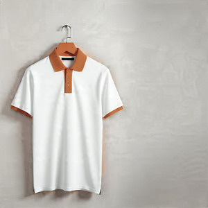 Men's White <b>Polo</b> Shirt With <b>Orange</b> Collar And Cuffs Short Sleeve Casual Solid Color Woven Oxford Fabric - Product Image 1