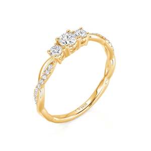 แหวนหมั้นเพชรทรงกลมสามเม็ดแบบเกลียว Jeulia Gold พร้อมเพชร VVS1 ฝังแบบ Bezel - Product Image 2