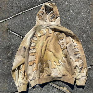 Sudadera con capucha bordada con parche de peso pesado personalizado directo del fabricante, ropa de calle de lavado ácido Vintage, algodón polar sin cuerdas para el invierno - Product Image 3