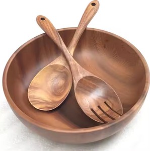 Bol de service en bois naturel poli, ensemble de vaisselle écologique, essentiels de la salle à manger rustique, vie durable, occasions de fête - Product Image 1