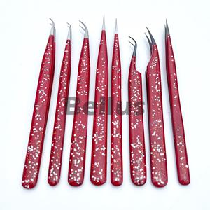 Pince à cils rouge personnalisée pince à épiler en acier inoxydable à pointe en fibre outil de beauté avec logo privé - Product Image 1