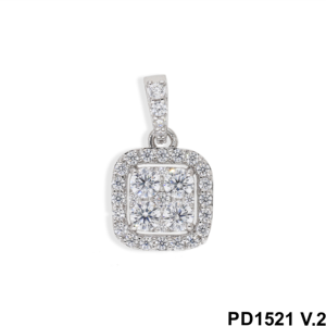 Pendentif éblouissant plaqué rhodium en or 14 carats avec diamant 0.75CTW taille brillant entouré de pierres étincelantes appel intemporel classique - Product Image 2