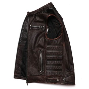 Gilet en cuir véritable pour homme de qualité supérieure, chaud, respirant, style vintage, toile pour l'automne et l'hiver, sans manches, personnalisable - Product Image 2