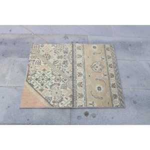 Vintage Turkish Rug, 2.1x2.7 ft Rug, <b>Brown</b> Green Bordered <b>Wool</b> Rug - Product Image 4