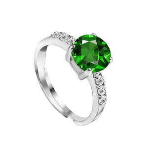 Anillo de Plata de Ley 925 con Certificación GRS, con Ojo Verde Oscuro, Baño de Rodio y Circonita Suiza para Mujeres y Niñas - Product Image 1