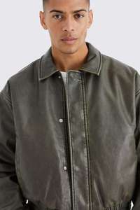 Veste bomber en similicuir pour homme, logo personnalisé OEM ODM, col montant, capuche, style urbain élégant, sport décontracté, confort direct - Product Image 3