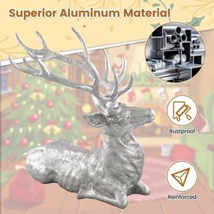 Statue de cerf en aluminium nickelé faite à la main bureau ou chambre à coucher ornement cadeau de Noël Sculpture animale traitée en métal - Product Image 2