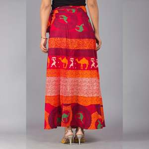 Ethnic Print Red Orange Maxi Skirt Comfortable Breathable Chiffon Wrap Straight for Spring Summer Fall New Arrival - Product Image 4