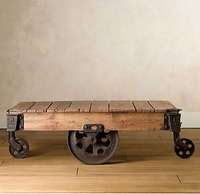 Table basse personnalisée américaine en fer métallique rétro style industriel et design vintage chariot à roulettes de style campagnard rétro antique