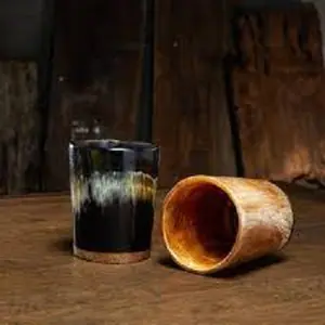 4 라운드 모양의 천연 바이킹 마시는 뿔 맥주 마시는 뿔 컵 프리미엄 품질 중형 와인 컵 세트