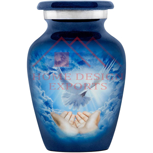 Vase d'urnes en métal en aluminium fait main avec autocollant Mena bleu - Product Image 1