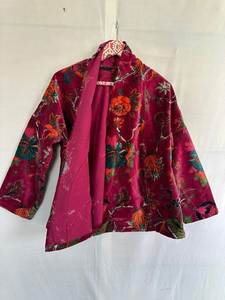 Cotton <b>Velvet</b> Short <b>Jacket</b> Floral Print Kimono Robe with Belt Winter Robe Perfect Attire for Winter Wear - Product Image 2