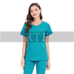 Superventas logotipo personalizado elástico mujeres Hospital Scrubs cremallera médico enfermera Top Jogger pantalones finos crudos uniformes personalizables - Product Image 5