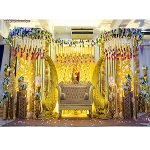อุปกรณ์ตกแต่งเวทีงานแต่งงานอินเดียใต้เวทีสีทอง DST exports เวทีแต่งงานมหาราชาเวทีตอนกลางคืนผู้ผลิตเวทีแต่งงานอินเดีย - Product Image 1