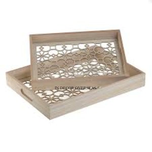 Juego de 2 bandejas de servicio de madera de calidad superior de diseñador único más elegante Suministros de utensilios de cocina para el hogar y el hotel de la India - Product Image 1