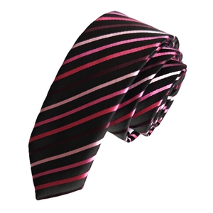 Exve Exclusive Pink Shades Striped Jacquard Woven <b>Black</b> <b>Slim</b> Fashion <b>Tie</b> From Turkey - Product Image 2