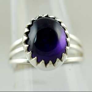Navya Craft's Modern Luxury 925 Sterling Silver Handmade <b>Statement</b> <b>Ring</b> Amethyst Oval Inlay Bezel Setting Religious Style Gift - Product Image 3