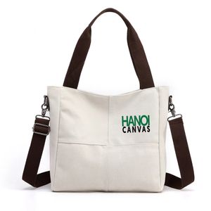 Venta al por mayor de bolsas de lona de algodón 100% impresas personalizadas compatibles con BSCI de Vietnam con cierre de hombro para promociones - Product Image 6
