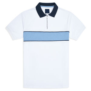 Hommes décontracté écologique motif solide pour Polo 100% haute qualité coton Spandex blanc Texture couleur bloc demi-manches - Product Image 1