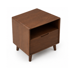 Mesita de Noche Moderna de Madera con Estante Abierto y Cajón, Mesita de Noche de Madera Maciza para Dormitorio de Hotel o Apartamento - Product Image 3
