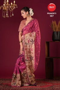 Tela de lino y algodón con estampado Floral con espejos Ary Work Elegante Jari Border Valor agregado Tela étnica Hermoso Sari para festivo - Product Image 6