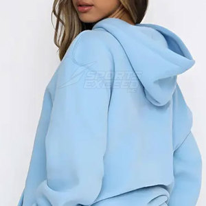 Ensemble de survêtement d'hiver en toile unie pour femme, tenue décontractée, logo personnalisé, 100 % coton, ensemble 2 pièces long, vente directe usine pour la vente en ligne - Product Image 5