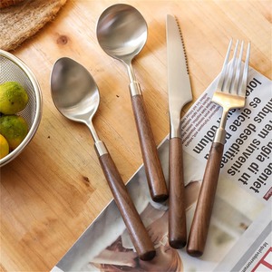Silver Head Cutlery Set Wooden Handles Elegant Stainless Steel <b>Flatware</b> For Dining Kitchenware Home And Restaurant Daily Use - Product Image 4