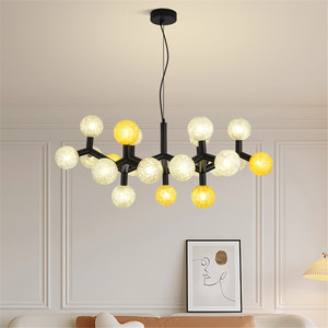 Luminaire suspendu de salon simple nordique pour restaurant, <span class=keywords><strong>boule</strong></span> de <span class=keywords><strong>verre</strong></span> ronde jaune, <span class=keywords><strong>suspension</strong></span> moderne, <span class=keywords><strong>lustre</strong></span> LED - Product Image 3