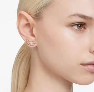 Pendientes elegantes de plumas de oro rosa con pavé Rosa piedras cultivadas en laboratorio B2B joyería al por mayor marca personalizada - Product Image 2