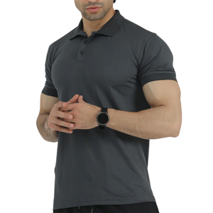 Polo pour homme gris anthracite à manches courtes, élégant, confortable, vêtements de sport, tissu respirant, haut de qualité supérieure, décontracté et tendance - Product Image 1