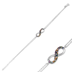 Colorful Design Mix CZ Stone <b>Infinity</b> Shape Charm <b>Bracelet</b> Turkish Wholesale Handcrafted 925 Sterling Silver Women's Certified - Product Image 4