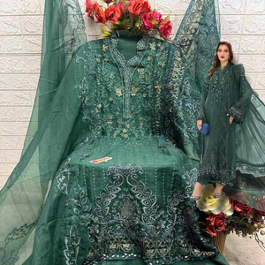 Elegante tela de Organza bordada a mano Shalwar Kameez Premium Santoon para un impresionante aspecto indio y pakistaní - Product Image 1