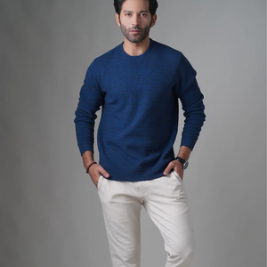 Sweat-shirt à col rond bleu surdimensionné 400GSM 100% coton pour femme Polaire lourde Plus avec logo personnalisé sur le devant pour l'hiver - Product Image 3