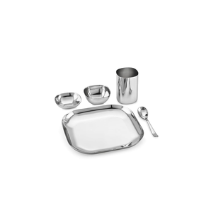 Dîner au design martelé de luxe en acier inoxydable plaqué argent-1 Thali 4 bols 1 assiette à pouding 1 verre 1 cuillère - Product Image 2
