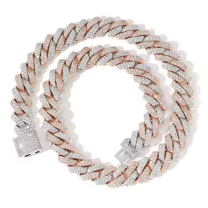 Chaîne cubaine 14MM entièrement glacée Diamants ronds Moissanite en argent 925 et or 10 carats Bijoux de mode pour fête et clubwear - Product Image 1