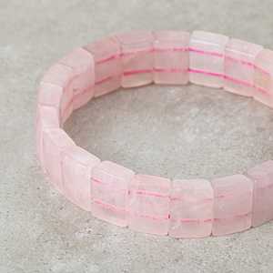 Pink <b>Quartz</b> (<b>Rose</b> <b>Quartz</b>) Natural Stone Square Cut Wide Cut <b>Bracelet</b> - Product Image 4