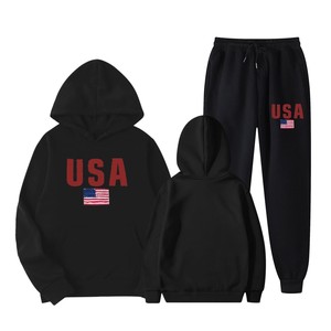 Conjunto de Sudadera con Capucha y Pantalones Deportivos con la Bandera de Estados Unidos Cosidos a Mano para Hombre y Mujer, Rosa, Verde, Blanco y Negro, Chándal Informal - Product Image 1