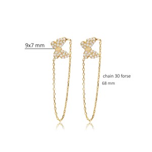 Butterfly Design CZ <b>Silver</b> <b>Stud</b> <b>Earrings</b> Chain Turkish Wholesale Handmade Trendy 925 Sterling <b>Silver</b> Jewelry - Product Image 5