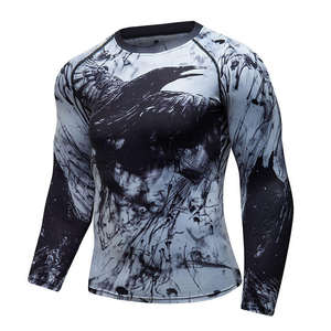 Camiseta de compresión deportiva de alta calidad para hombre, ajustada personalizada, para gimnasio, colores sólidos, transpirable, atlético, protector contra sarpullidos, manga completa - Product Image 2